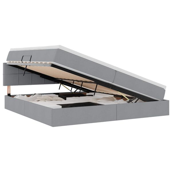 vidaXL F&ouml;rvaringss&auml;ng med LED med madrass Ljusgr&aring; 200 x 200 cm tyg