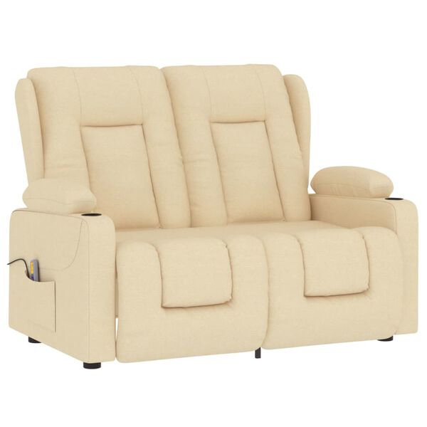 vidaXL Massagefåtölj med kopphållare 2-sits gräddvit tyg