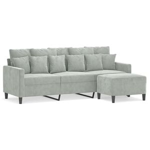 vidaXL 3-sitssoffa med fotpall ljusgr&aring; 180 cm sammet
