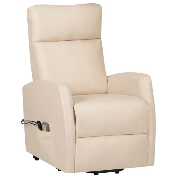 vidaXL Massagefåtölj med uppresningshjälp gräddvit tyg