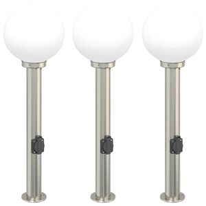 vidaXL Pollare med uttag 3 st 80 cm rostfritt st&aring;l IP44