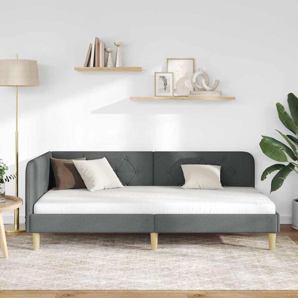 vidaXL Hörn Sängram med huvudgavel Mörkgrå 90 x 200 cm tyg