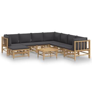 vidaXL Loungegrupp 9 delar m&ouml;rkgr&aring; dynor bambu