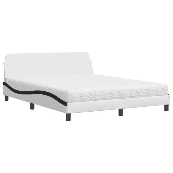 vidaXL Bed with Mattress "Dover" White and Black 160x200 cm Faux Leather