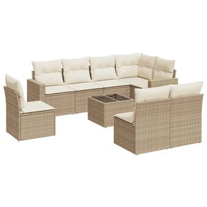 vidaXL Soffgrupp f&ouml;r tr&auml;dg&aring;rden med dynor 9 delar beige konstrotting