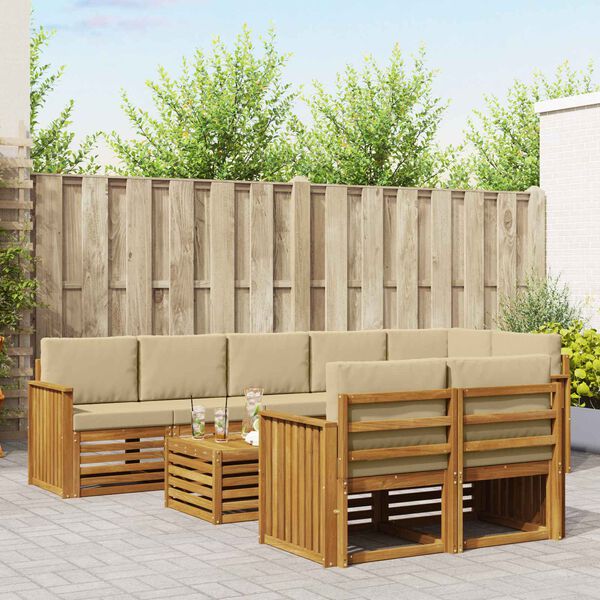 vidaXL Soffgrupper 9 pcs Naturlig och Beige Massivt Akaciatr&auml;