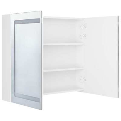 vidaXL Spegelskåp med LED blank vit 80x12x68 cm