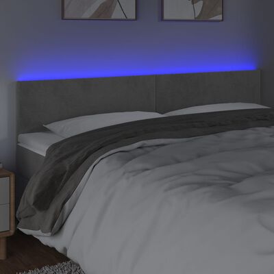 vidaXL Sänggavel LED ljusgrå 160x5x78/88 cm sammet
