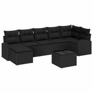vidaXL Tr&auml;dg&aring;rdsoffset med kudde 8 pcs Svart Poly rattan