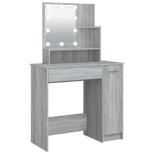 vidaXL Spegelsk&aring;p med LED gr&aring; sonoma 86,5x35x136 cm