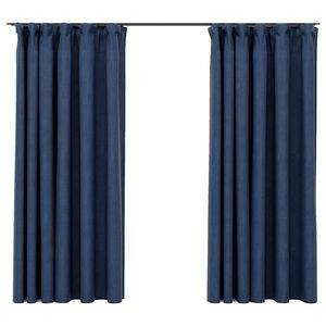 vidaXL M&ouml;rkl&auml;ggningsgardin med krokar linnelook 2 st bl&aring; 140x175 cm