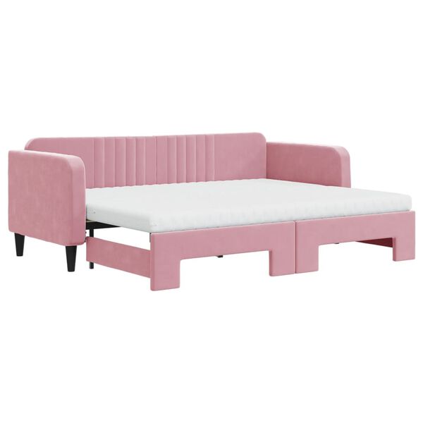 vidaXL Dagb&auml;dd utdragbar med madrasser rosa 80x200 cm sammet