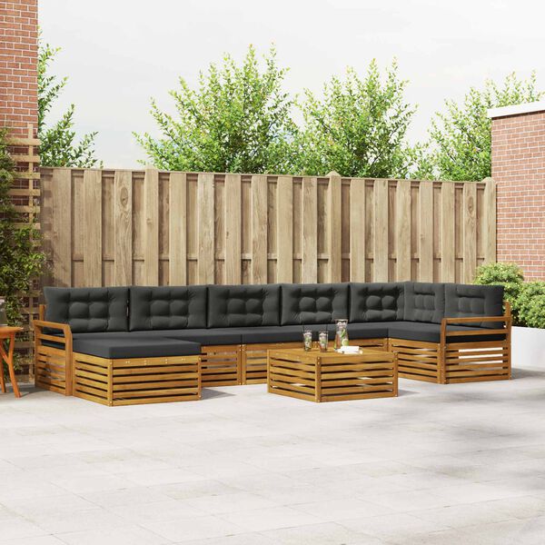vidaXL Soffgrupper 8 pcs Naturlig och Antracit Massivt Akaciatr&auml;