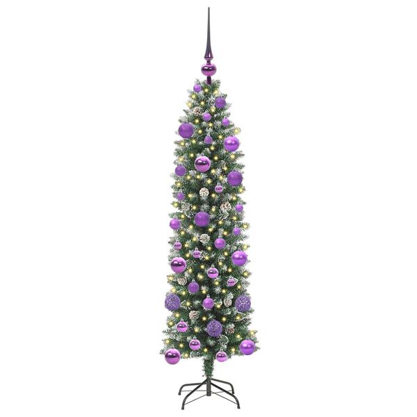 vidaXL Konstgjort smalt jultr&auml;d med 150 LED-lampor Gr&ouml;n och Vit 120 cm