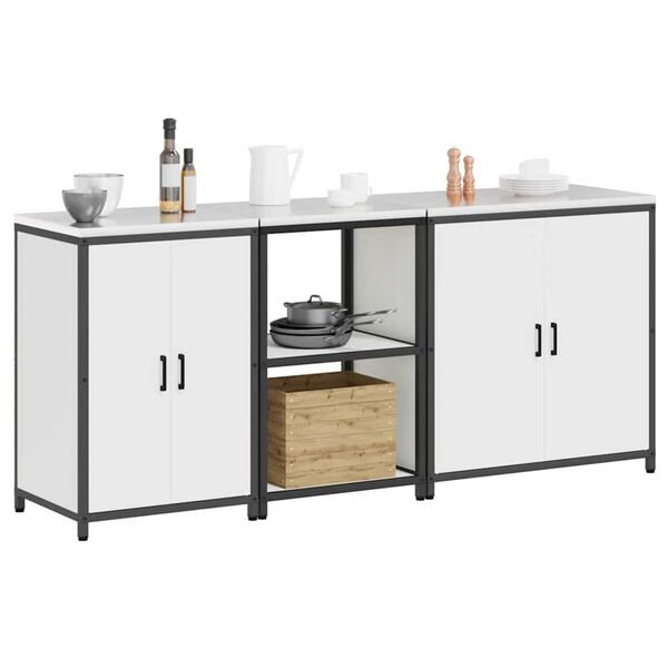 vidaXL Köksförvaringsset med hylla Övrigt med lagring 3 pcs Vit Stål