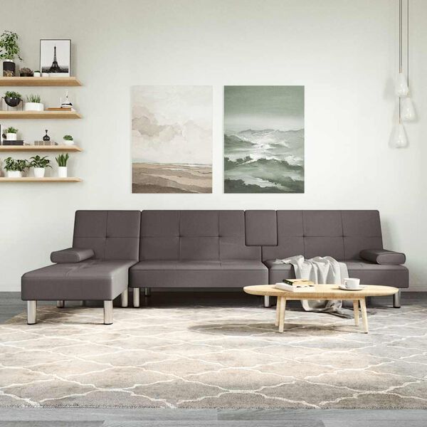 vidaXL L-formad b&auml;ddsoffa gr&aring; 255x140x70 cm konstl&auml;der
