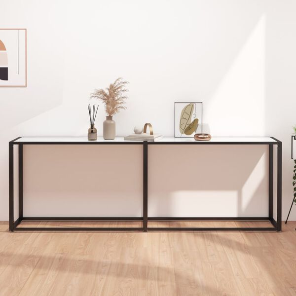 vidaXL Konsolbord vit marmor 220x35x75,5 cm h&auml;rdat glas