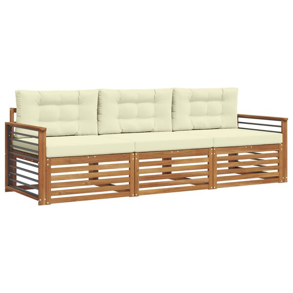 vidaXL Utomhussoffset med kudde 3 pcs Naturlig och Gr&auml;dde