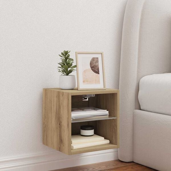 vidaXL Väggmonterad tv-bänk LED artisan ek 30x28,5x30 cm