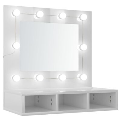 vidaXL Spegelskåp med LED vit högglans 60x31,5x62 cm