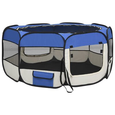vidaXL Hopfällbar hundhage med väska blå 145x145x61 cm