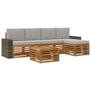 vidaXL Utomhussoffset med kudde 6 pcs Naturlig och ljusgr&aring;