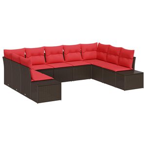 vidaXL Tr&auml;dg&aring;rdsoffset med kudde 9 pcs Brun konstrotting