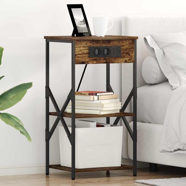 vidaXL Nattduksbord med hylla R&ouml;kt ek 41 x 31 x 76 cm Konstruerat tr&auml;