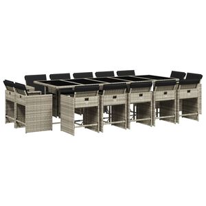 vidaXL Matgrupp f&ouml;r tr&auml;dg&aring;rden med dynor 15 delar ljusgr&aring; konstrotting