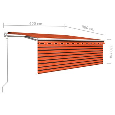 vidaXL Automatisk infällbar markis med rullgardin 4x3 m orange/brun