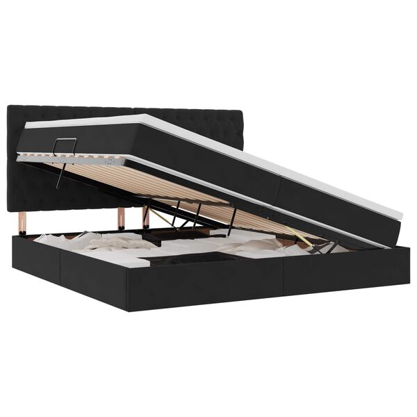 vidaXL F&ouml;rvaringss&auml;ng med LED med madrass Svart 200 x 200 cm Sammet