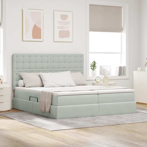 vidaXL F&ouml;rvaringss&auml;ng med madrass Ljusgr&aring; 200 x 200 cm Sammet