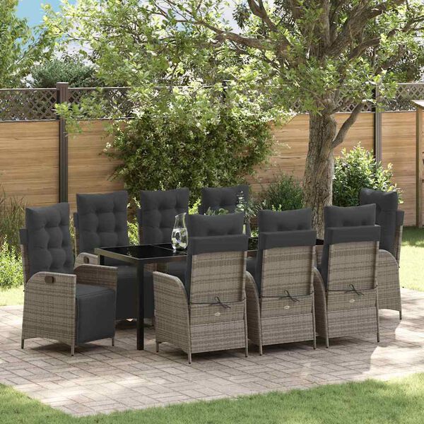 vidaXL Tr&auml;dg&aring;rdsm&ouml;belset med kudde 9 pcs Gr&aring; konstrotting