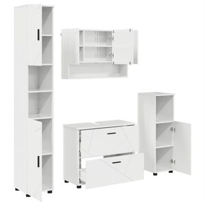 vidaXL Badrumsm&ouml;belset med l&aring;da med hylla 4 pcs H&ouml;gblanka vita