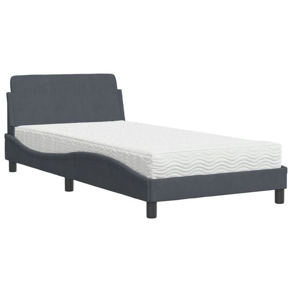 vidaXL Bed with Mattress "Dover" Dark Grey 100x200 cm Velvet
