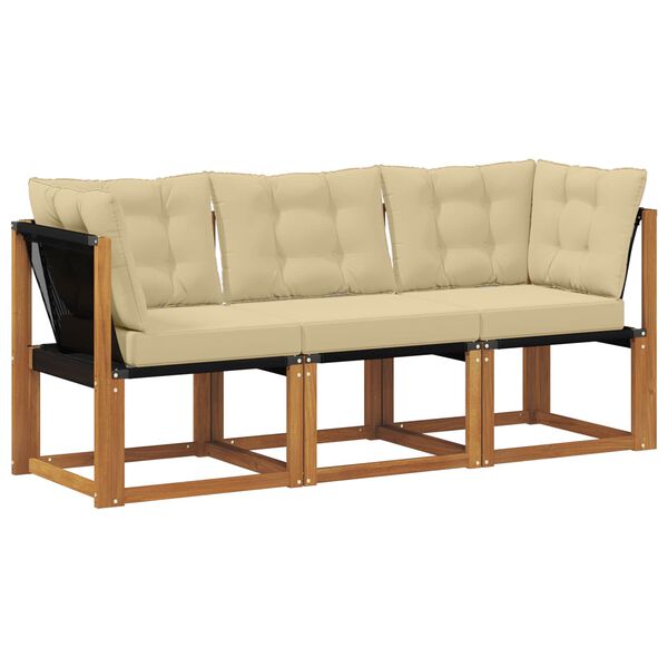 vidaXL Modulsoffa utomhus mitt och h&ouml;rn med kudde 3 Stycke Naturf&auml;rg