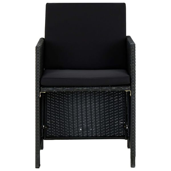 vidaXL Matgrupp för trädgården med dynor 5 delar konstrotting svart