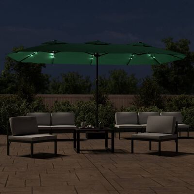 vidaXL Parasoll dubbelt med LED grön 449x245 cm