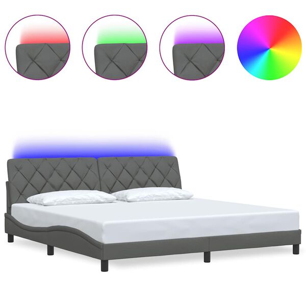 vidaXL Bed Frame with LED without Mattress Dark Grey 200x200 cm Fabric