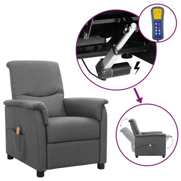 vidaXL Massagef&aring;t&ouml;lj med uppresningshj&auml;lp ljusgr&aring; tyg