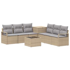 vidaXL Soffset 8 st Beige och Ljusgr&aring; Poly Rattan och st&aring;l