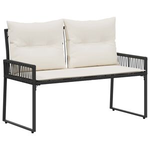 vidaXL Utomhusb&auml;nk med kudde 4 pcs Svart och kr&auml;mvit konstrotting