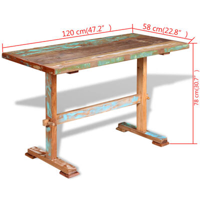 vidaXL Piedestalbord massivt återvunnet trä 120x58x78 cm