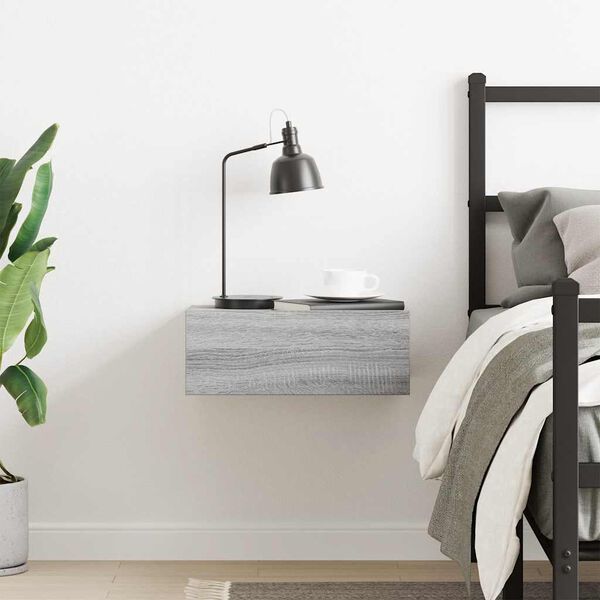 vidaXL Svävande sängbord grå sonoma 40x30x15 cm konstruerat trä