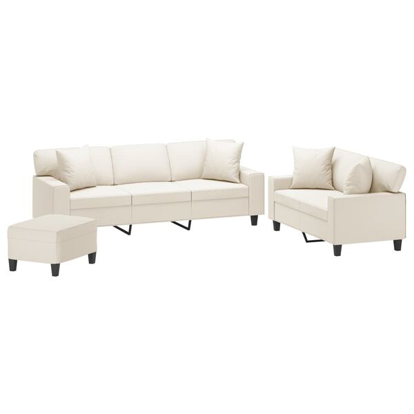 vidaXL Soffgrupp med kuddar&dynor 3 delar gr&auml;ddvit konstl&auml;der