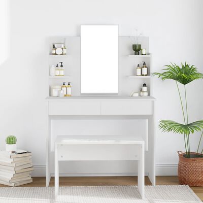 vidaXL Sminkbord med spegel vit 96x40x142 cm