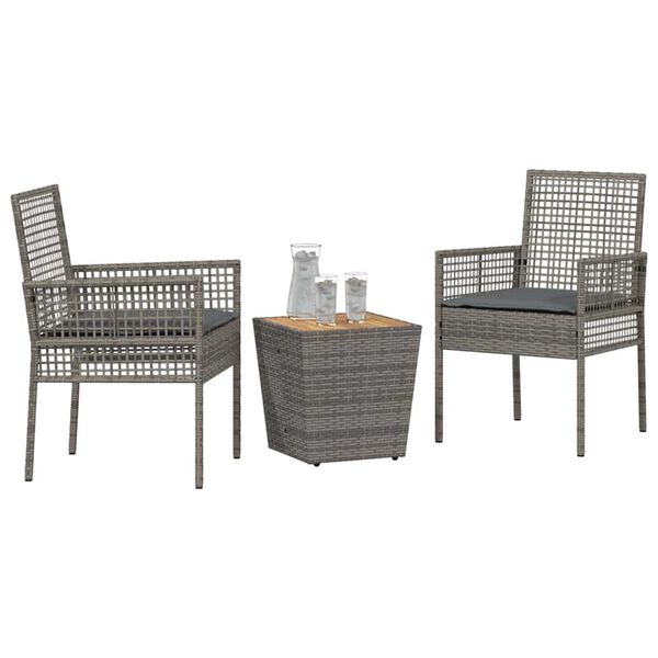 vidaXL Trädgårds Bistro Set 3 pcs Grå Poly rattan