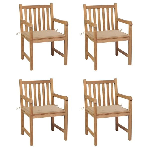 vidaXL Tr&auml;dg&aring;rdsstolar med beige dynor 4 st massiv teak