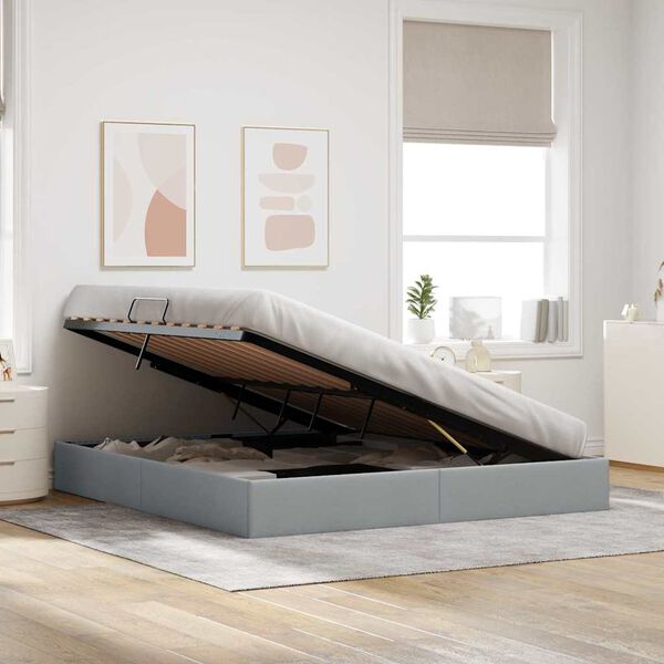 vidaXL F&ouml;rvaringss&auml;ng med huvudgavel Ljusgr&aring; 160 x 200 cm tyg