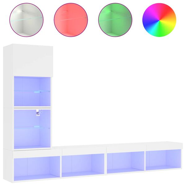 vidaXL Tv-b&auml;nk 4 delar LED vit konstruerat tr&auml;